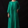 Amrich Fio Pine Green Hand-Woven Silk Pleated Dress