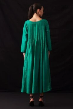 Amrich Fio Pine Green Hand-Woven Silk Pleated Dress -Echo Clohting Shop 41123am2 4