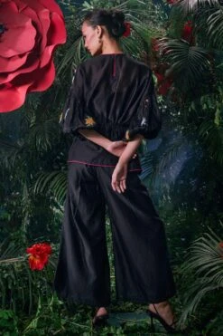 Chandrima Black 3D Floral Pants -Echo Clohting Shop 41123cm28 3