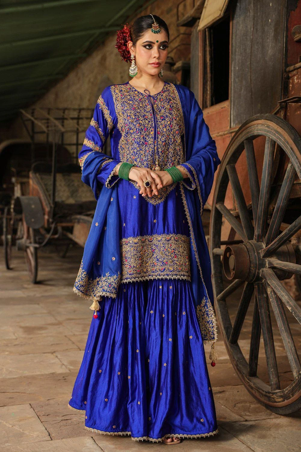 Niti Bothra Blue Resham Embroidered Sharara Set 2 Niti Bothra Blue Resham Embroidered Sharara Set - Image 2