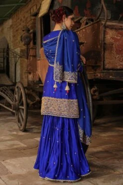 Niti Bothra Blue Resham Embroidered Sharara Set 7 Niti Bothra Blue Resham Embroidered Sharara Set -Echo Clohting Shop 41223nb37 4