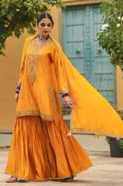Niti Bothra Golden Yellow Bird Embroidered Sharara Set -Echo Clohting Shop 41223nb41 3