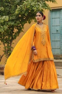 Niti Bothra Golden Yellow Bird Embroidered Sharara Set -Echo Clohting Shop 41223nb41 4
