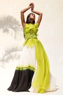 Richa Khemka Lime Green Ruffled Lehenga Set -Echo Clohting Shop 428871 2