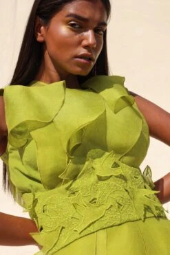 Richa Khemka Lime Green Ruffled Lehenga Set -Echo Clohting Shop 428871 4