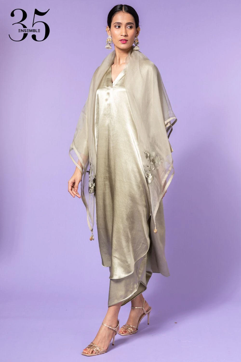 Aikeyah Sage Green Mashru Kurta Set 2 Aikeyah Sage Green Mashru Kurta Set - Image 2