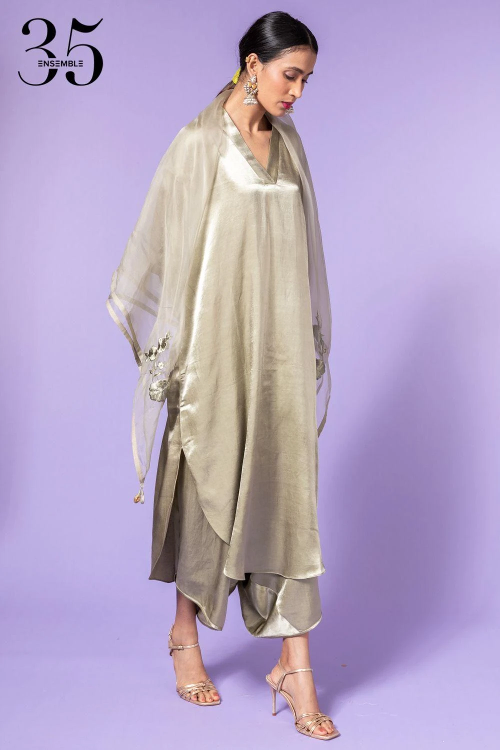 Aikeyah Sage Green Mashru Kurta Set 3 Aikeyah Sage Green Mashru Kurta Set - Image 3