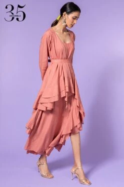 Aikeyah Pink Layered Dress With Belt -Echo Clohting Shop 42aik16 3