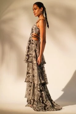 Nikita Mhaisalkar White Aztec Printed Tiered Maxi Dress -Echo Clohting Shop 4423nm68 4