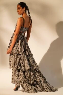 Nikita Mhaisalkar White Aztec Printed Tiered Maxi Dress -Echo Clohting Shop 4423nm68 5
