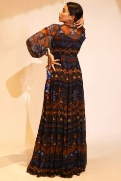 Nikita Mhaisalkar Blue Aztec Printed Maxi Dress -Echo Clohting Shop 4423nm69 4