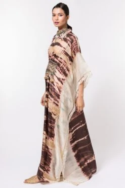 CAPISVIRLEO Ivory & Brown Tie-dye Collared Kaftan -Echo Clohting Shop 44cp4 2