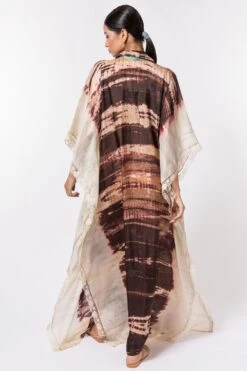 CAPISVIRLEO Ivory & Brown Tie-dye Collared Kaftan -Echo Clohting Shop 44cp4 5