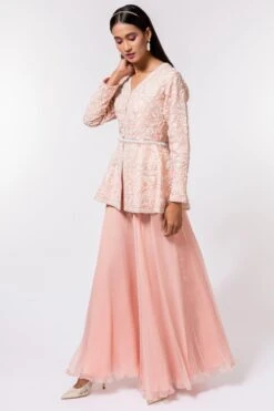 Devika Bhayana Pink Embroidered Peplum & Sharara Set -Echo Clohting Shop 44db1 3