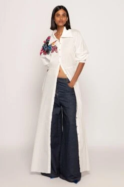 Saaksha & Kinni White Hand Embellished Maxi Length Shirt