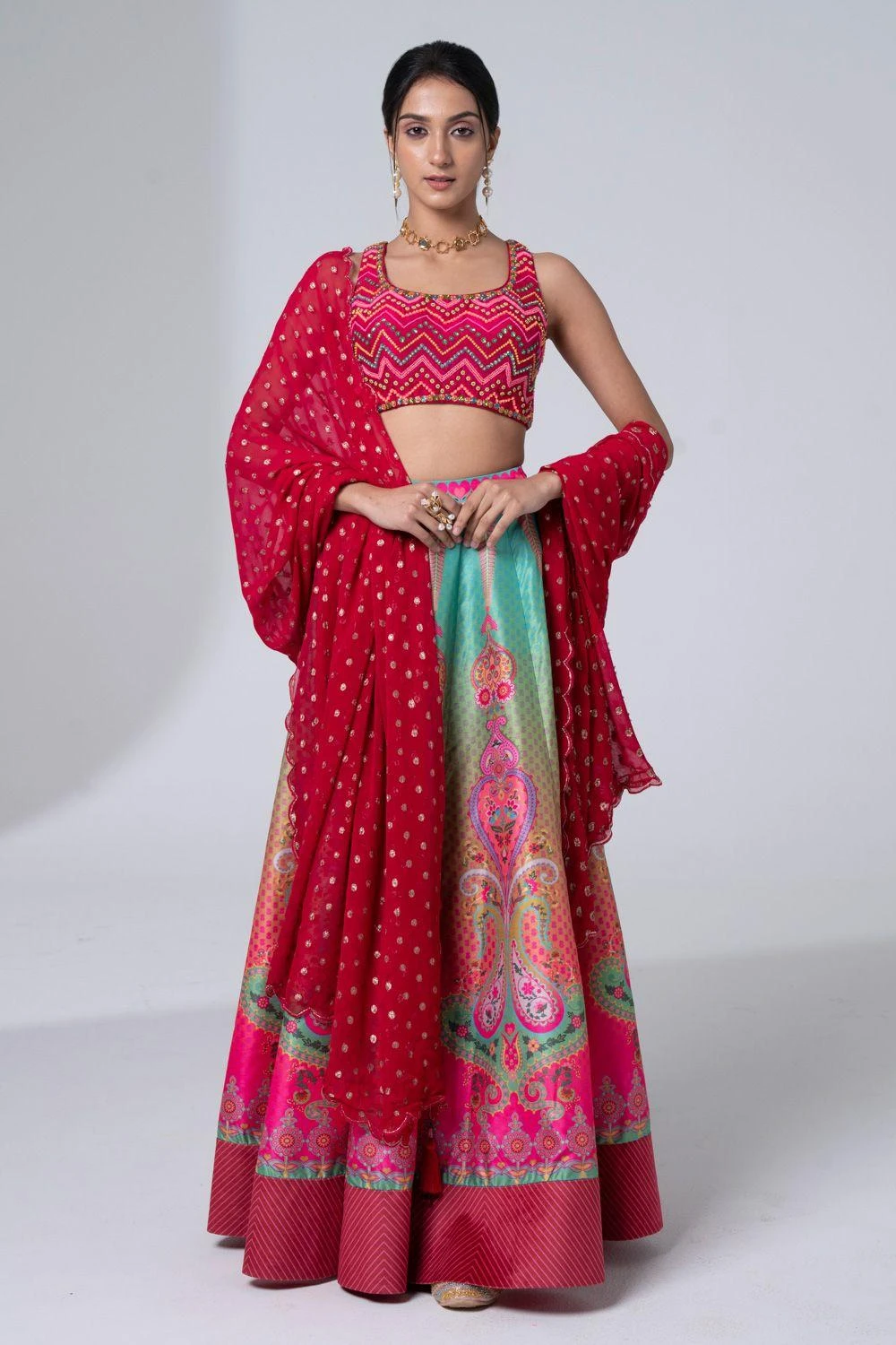 Siddhartha Bansal Rosy Pink-blue Floral Embellished Lehenga Set 1 Siddhartha Bansal Rosy Pink-blue Floral Embellished Lehenga Set