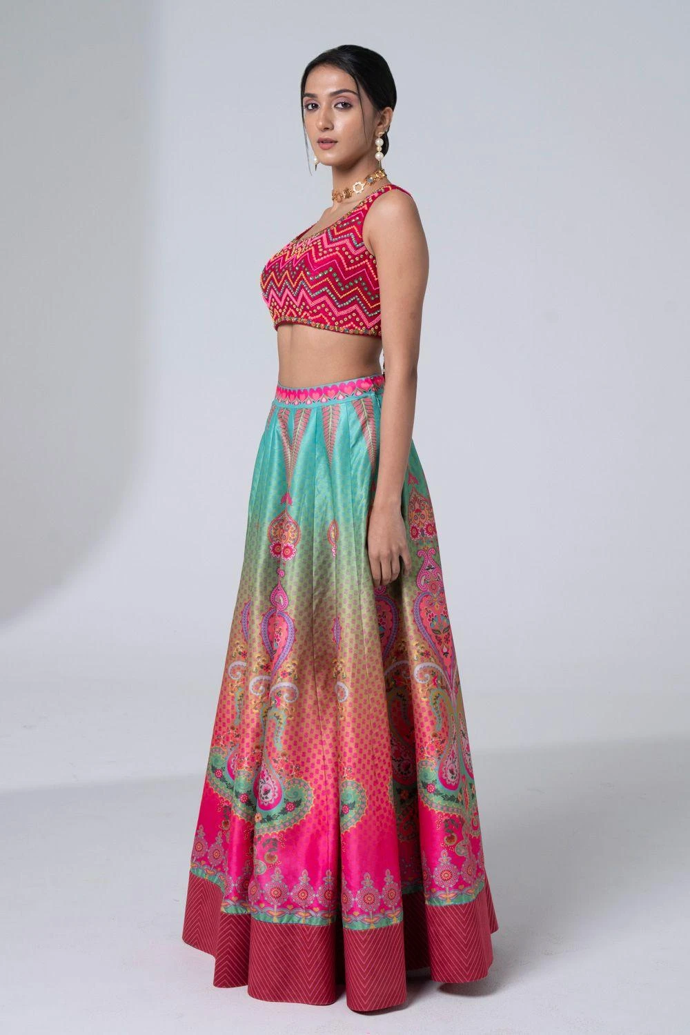 Siddhartha Bansal Rosy Pink-blue Floral Embellished Lehenga Set 3 Siddhartha Bansal Rosy Pink-blue Floral Embellished Lehenga Set - Image 3