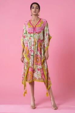 Siddhartha Bansal Vibrant Yellow-blue Floral Printed Kaftan