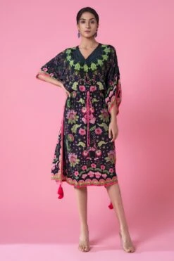 Siddhartha Bansal Midnight Black Multi-floral Printed Kaftan -Echo Clohting Shop 5124sb22 2