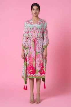 Siddhartha Bansal Cool Mint-soft Pink Floral Printed Kaftan