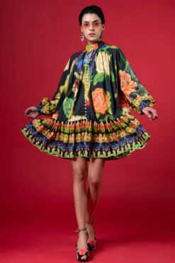 Siddhartha Bansal Floral Twilight Black Short Dress With Belt -Echo Clohting Shop 5124sb66 3