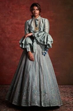 Jayanti Reddy Steel Grey Zardosi Embroidered Lehenga Set