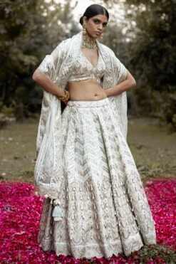 Simar Dugal Ivory Resham & Zari Embroidered Lehenga Set