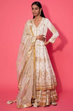 Simar Dugal Ivory Aari & Dori Embroidered Kalidar Set