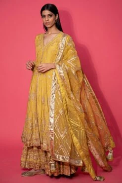 Simar Dugal Mustard Aari & Dori Embroidered Sharara Set