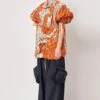Two Point Two Off White & Orange Emiko Printed Top