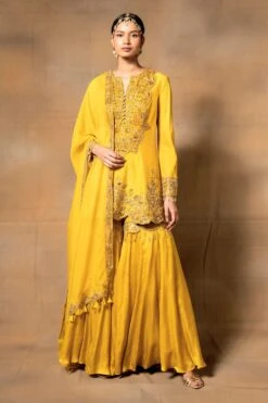 Ahilian Mustard Yellow Embroidered Sharara Set