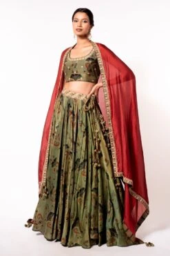 Punit Balana Green Printed Lehenga Set -Echo Clohting Shop 57pb6 1 1