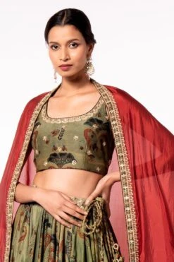 Punit Balana Green Printed Lehenga Set -Echo Clohting Shop 57pb6 4 1