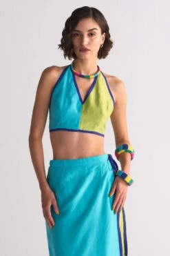 Ikai Lime Green Colour Blocked Wrap Skirt -Echo Clohting Shop 5823iai17 3