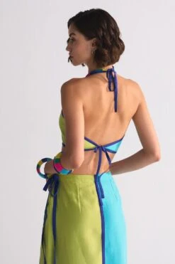 Ikai Lime Green Colour Blocked Wrap Skirt -Echo Clohting Shop 5823iai17 4