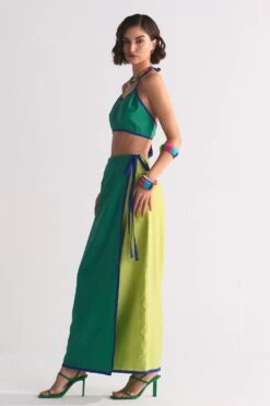 Ikai Lime Green Colour Block Wrap Skirt -Echo Clohting Shop 5823iai22 3