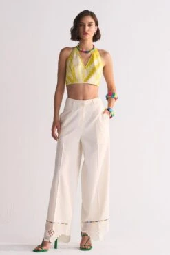 Ikai Ivory Cutwork Elasticated Straight Pants