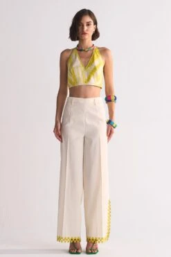 Ikai Ivory & Yellow Cutwork Elasticated Pants