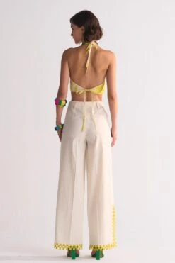 Ikai Ivory & Yellow Cutwork Elasticated Pants -Echo Clohting Shop 5823iai74 5