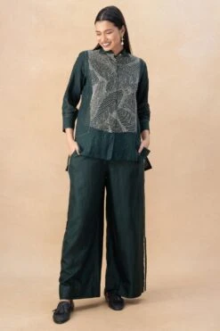 Divyam Mehta Bottle Green Embellished Top