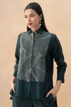 Divyam Mehta Bottle Green Embellished Top -Echo Clohting Shop 5923dm3 4