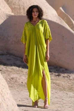 Twinkle Hanspal Lime Green 3-D Embellished Kaftan