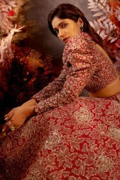 Mrunalini Rao Red Handcrafted Zardosi Rosette Lehenga Set -Echo Clohting Shop 61mrc1 4
