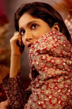 Mrunalini Rao Red Handcrafted Zardosi Rosette Lehenga Set -Echo Clohting Shop 61mrc1 6