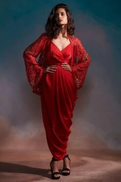 Anjali Kanwar Red Embellished Jacket & Dress Set