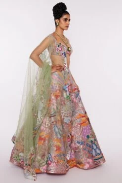 Aisha Rao Peach Tissue Appliqued & Embellished Lehenga Set