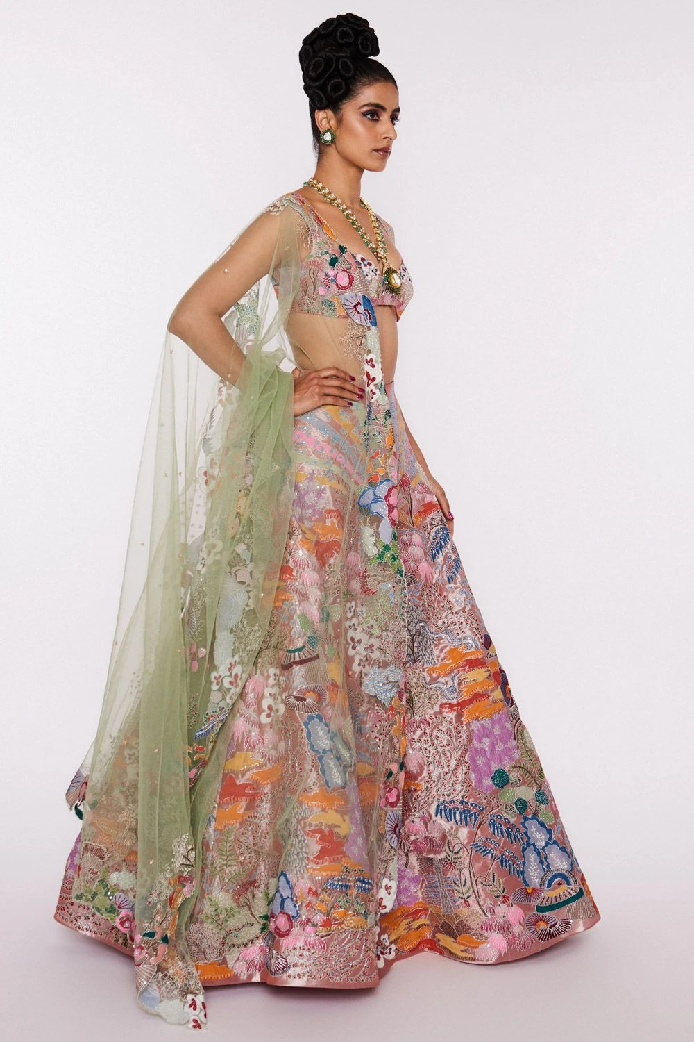 Aisha Rao Peach Tissue Appliqued & Embellished Lehenga Set 1 Aisha Rao Peach Tissue Appliqued & Embellished Lehenga Set