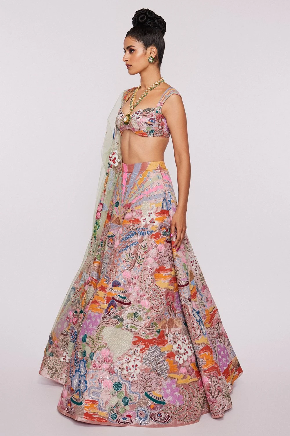 Aisha Rao Peach Tissue Appliqued & Embellished Lehenga Set 2 Aisha Rao Peach Tissue Appliqued & Embellished Lehenga Set - Image 2