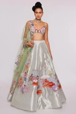 Aisha Rao Ivory Tissue Appliqued & Embellished Lehenga Set