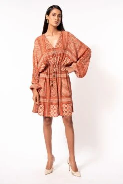 Nikita Mhaisalkar Tangerine Tribal Print Short Dress